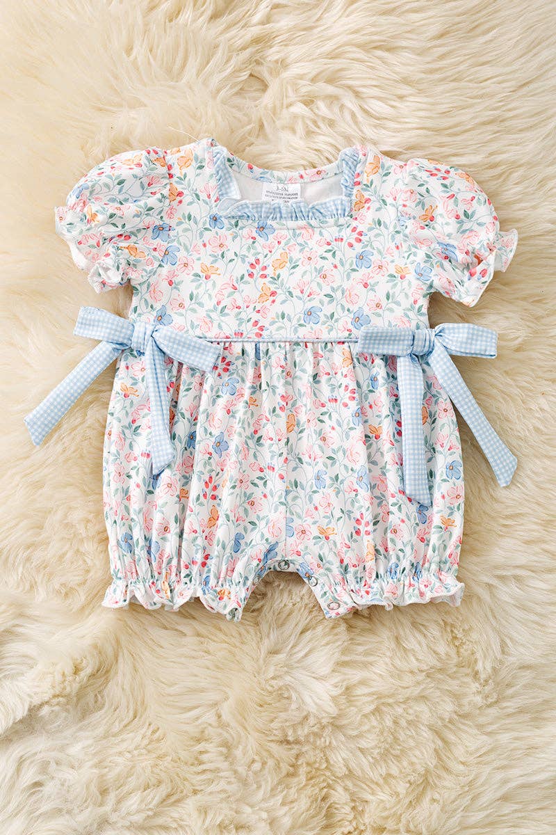 Blue & Coral Ditsy Floral Romper