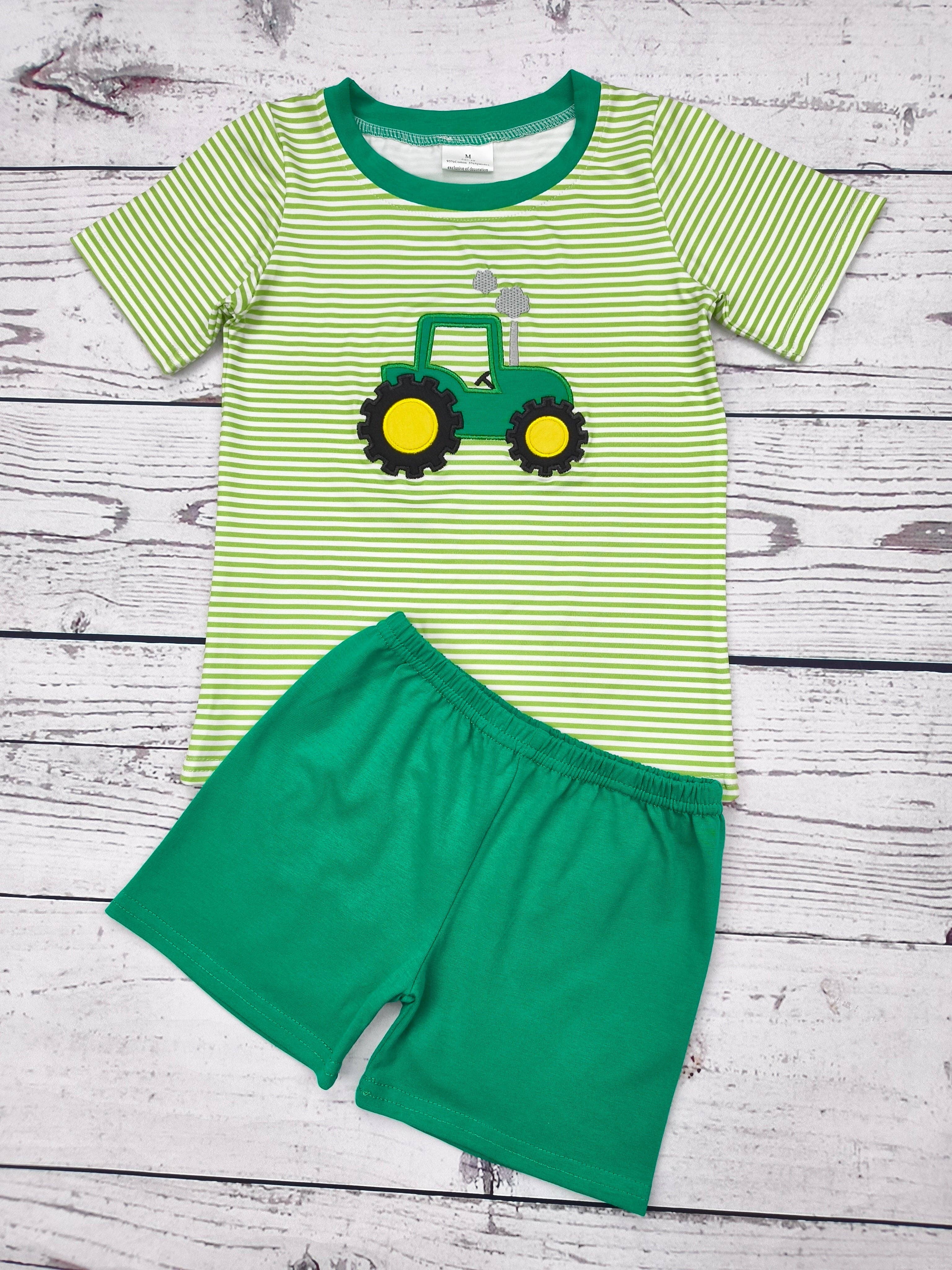 Baby Boy Tractor Farm Shorts Set