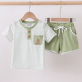 Sage Stripe Puppy Embroidery Shorts Set
