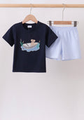 Navy Puppy Appliqué Seersucker Set