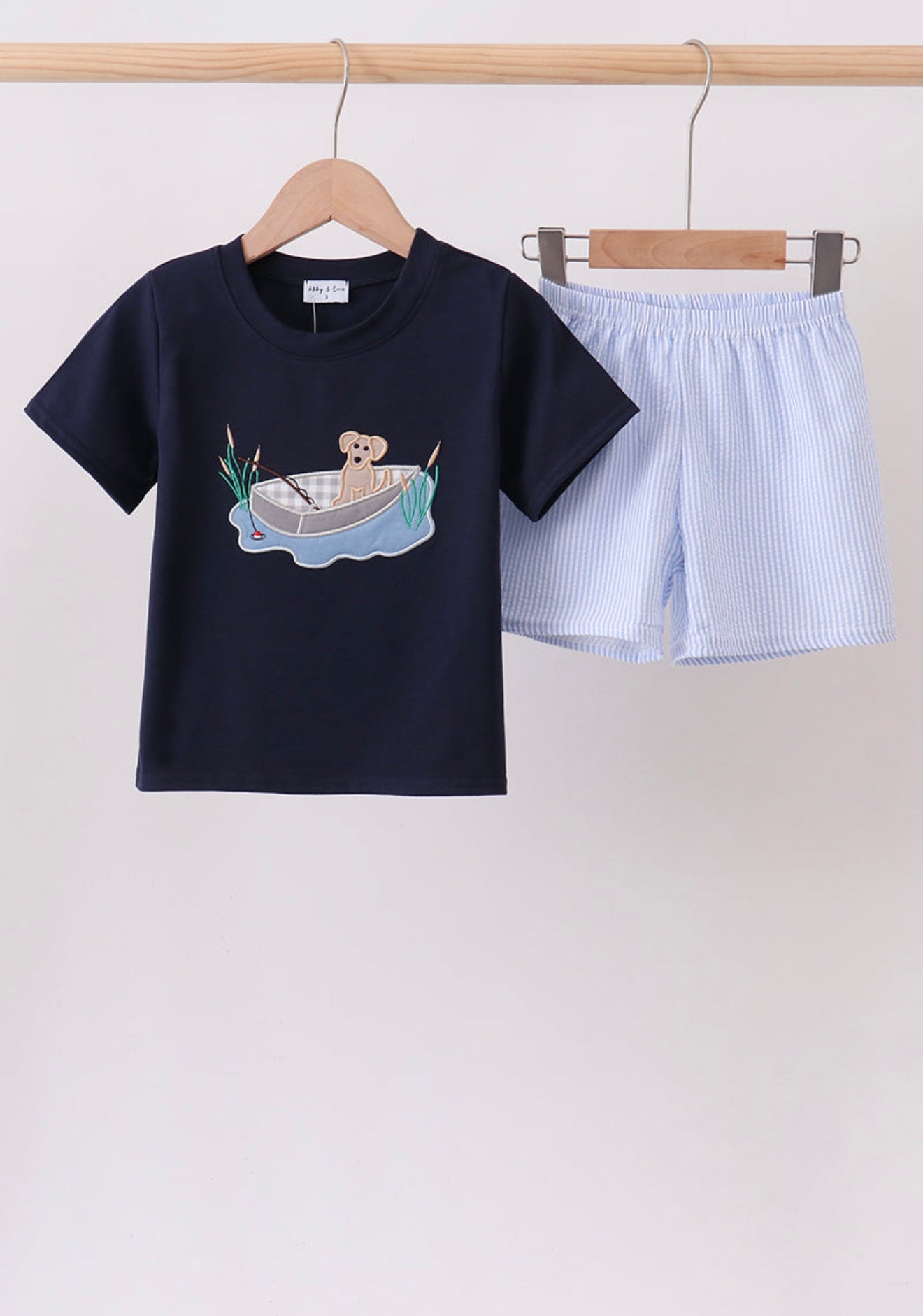 Navy Puppy Appliqué Seersucker Set