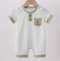 Sage Stripe Puppy Embroidery Romper