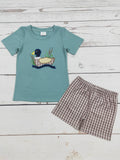 Boys Brown Checkered Duck Shorts Set