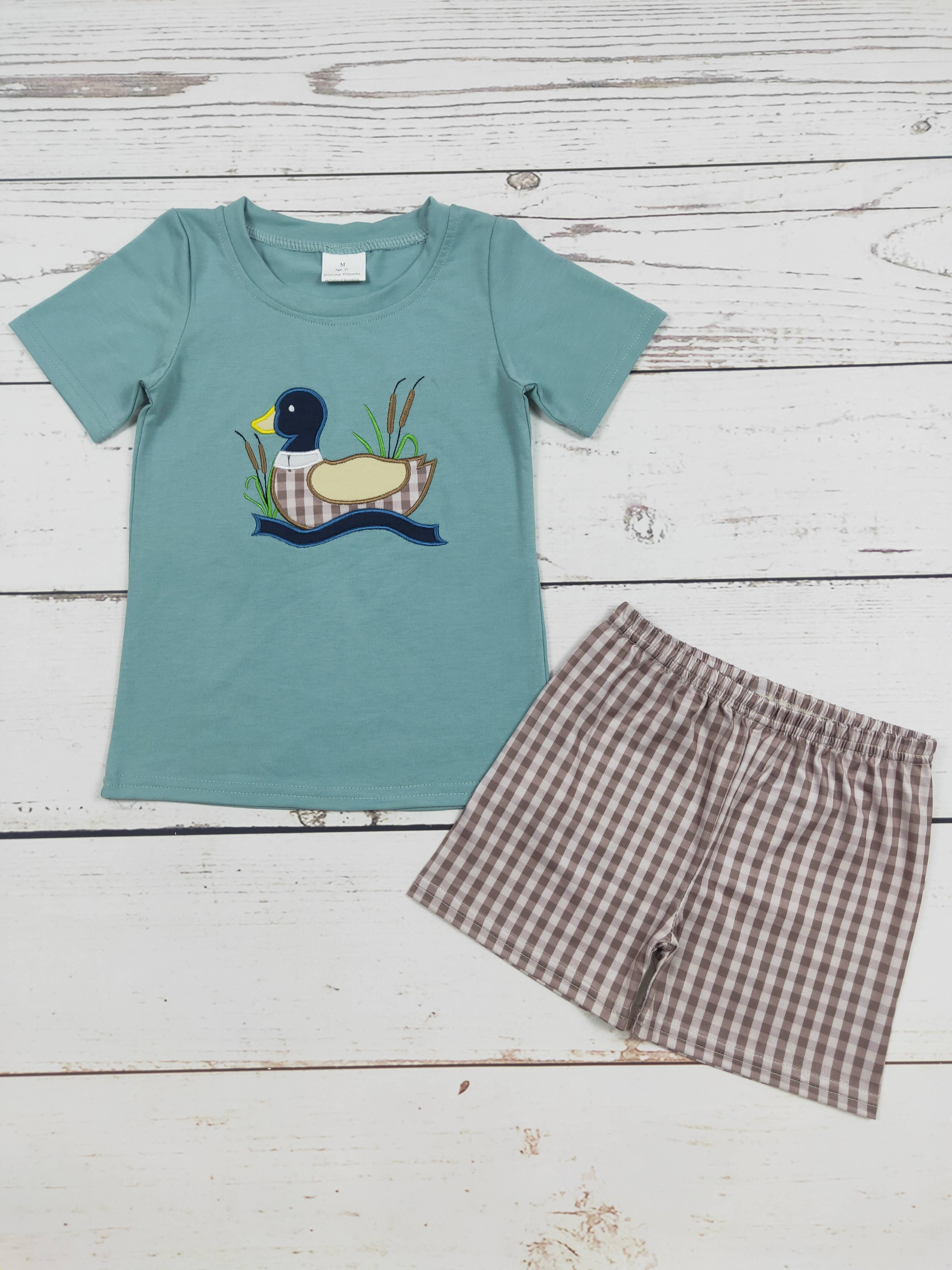 Boys Brown Checkered Duck Shorts Set