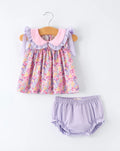 Purple Floral Bow Ruffle Bloomer Set