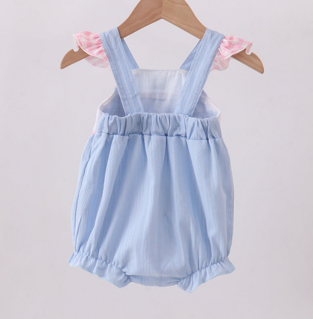 Blue Sailboat Embroidery Jacquard Ruffle Bubble