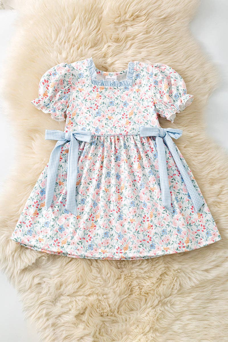 Blue & Coral Ditsy Floral Dress