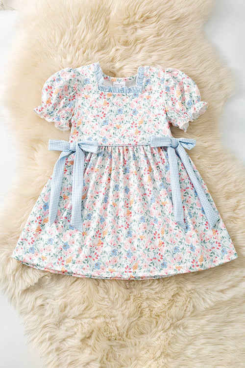 Blue & Coral Ditsy Floral Dress