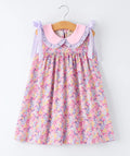 Purple Floral Bow Ruffle Dress