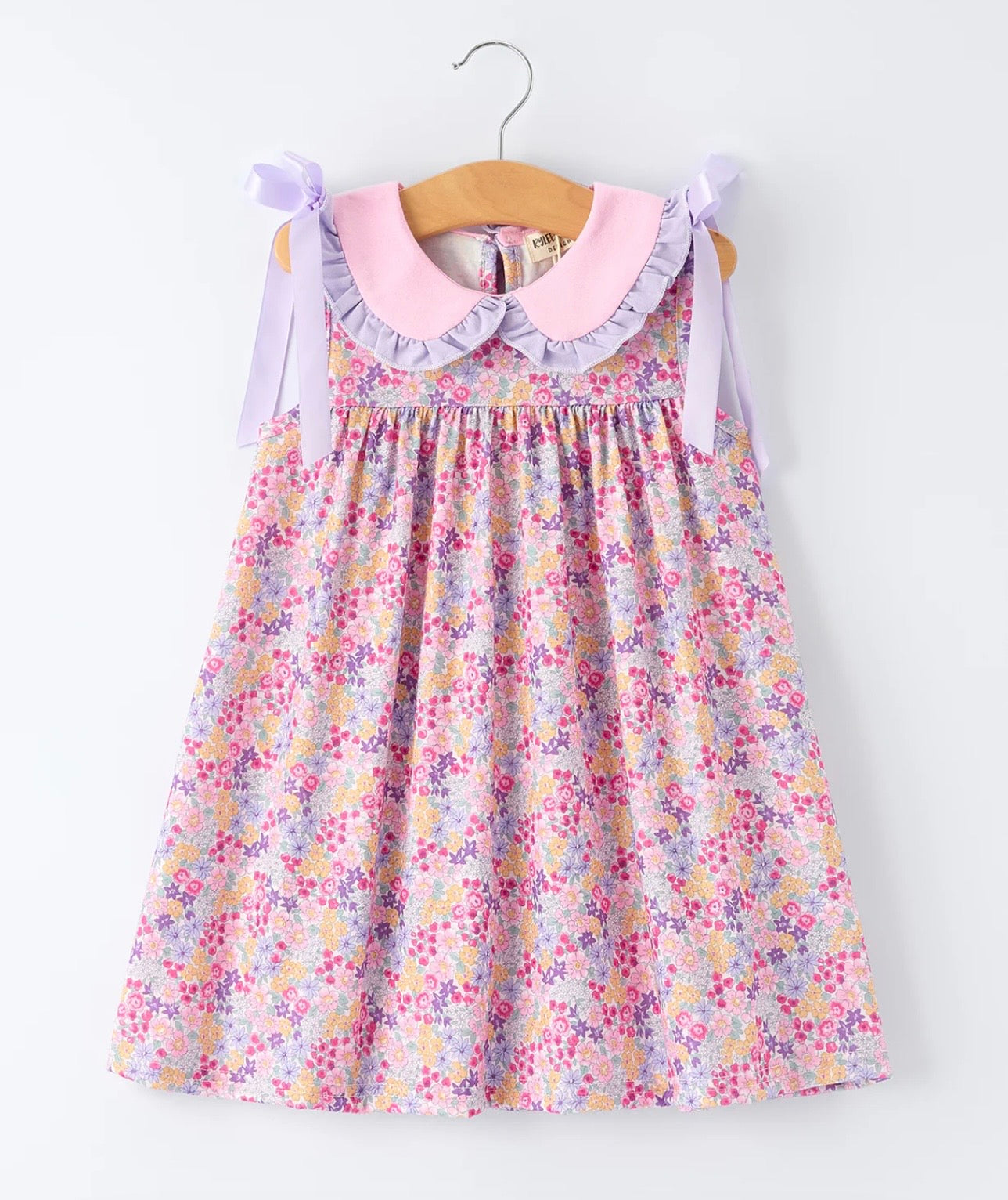 Purple Floral Bow Ruffle Dress