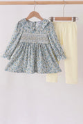 Sage Floral Smocked pants set