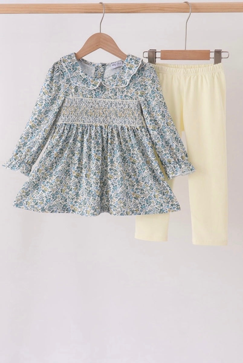Sage Floral Smocked pants set