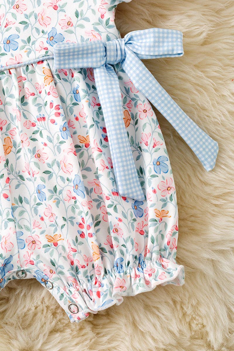 Blue & Coral Ditsy Floral Romper