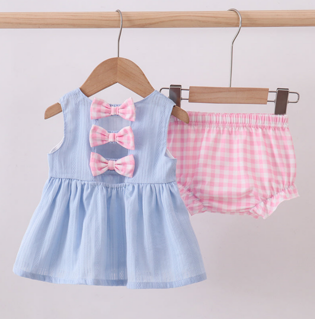 Blue Sailboat Embroidery Jacquard Ruffle Bloomer Set
