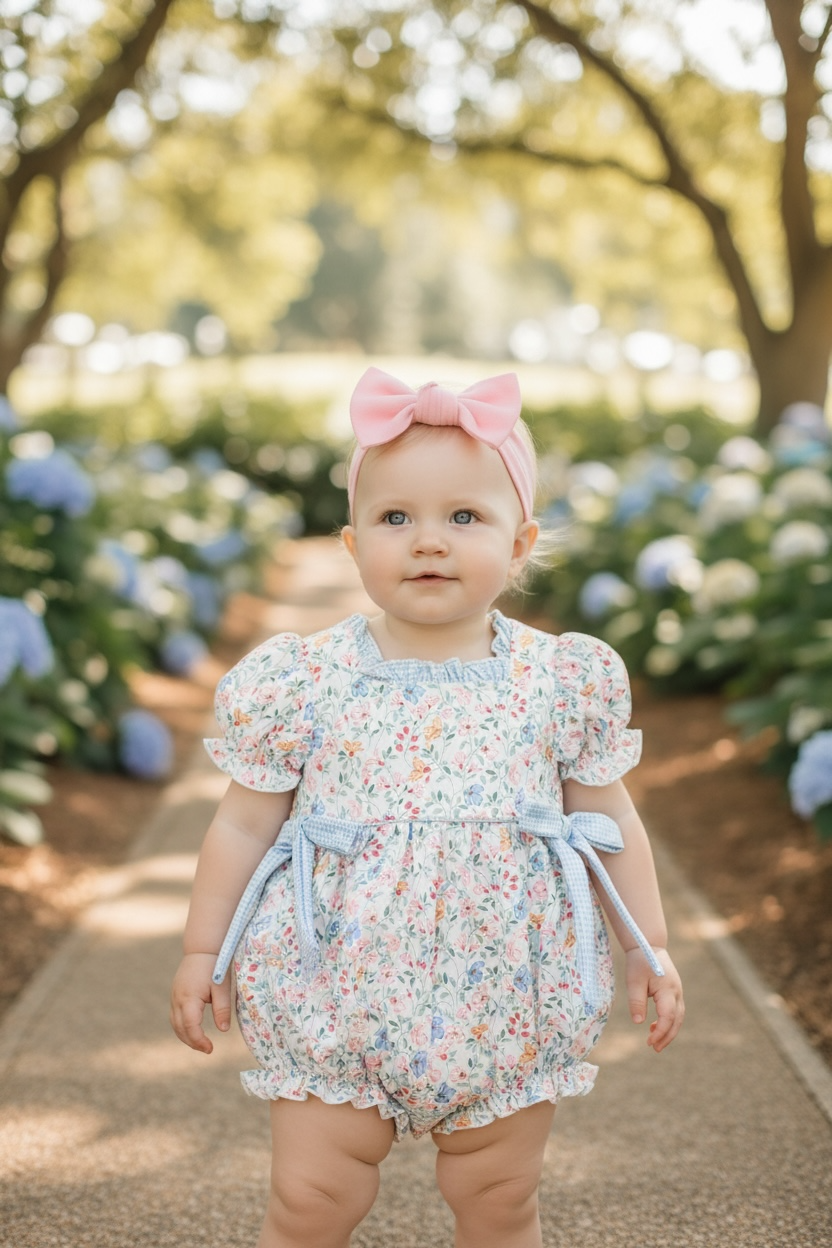 Blue & Coral Ditsy Floral Romper