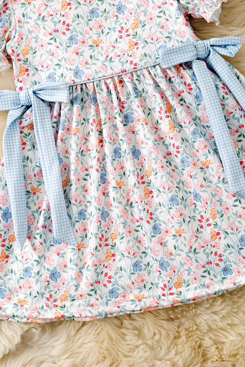 Blue & Coral Ditsy Floral Dress