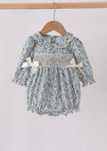 Sage Floral Smocked Bow Bubble