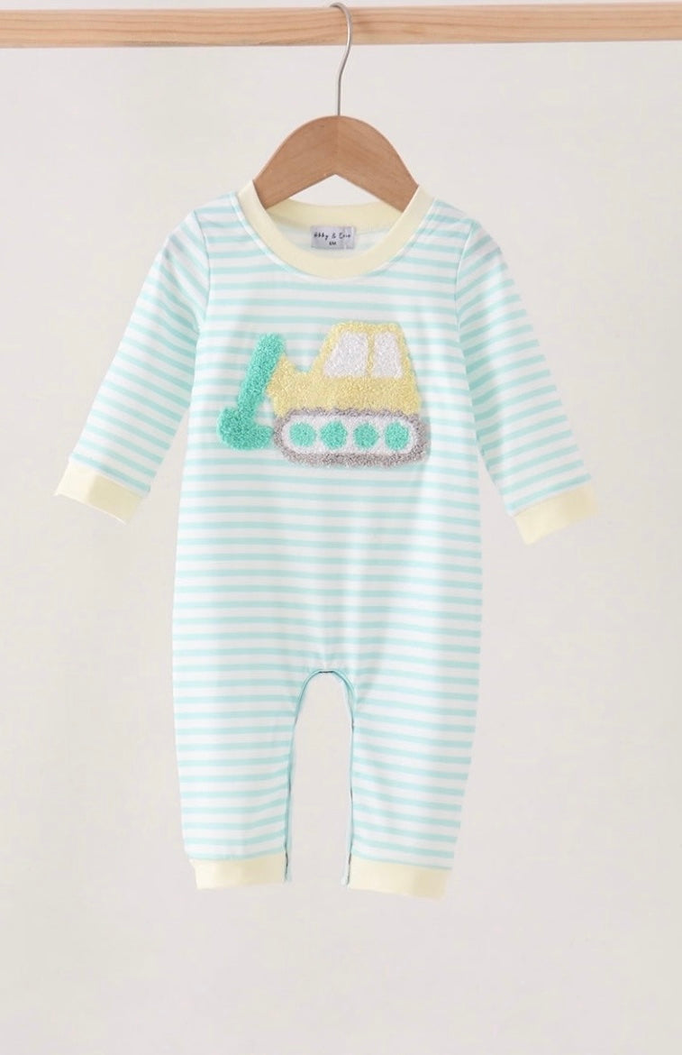 Green Excavator Knot Stripe Romper