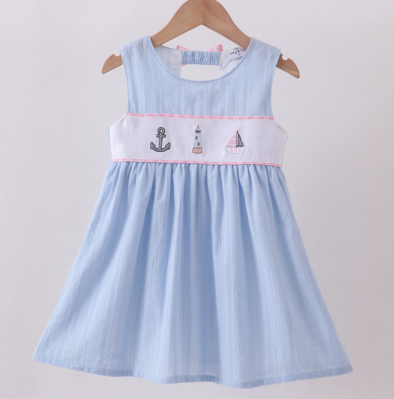 Blue Sailboat Embroidery Jacquard Dress