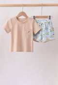 Khaki Puppy Embroidered Shorts Set