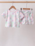 Pink Patchwork Scalloped Shorts Set