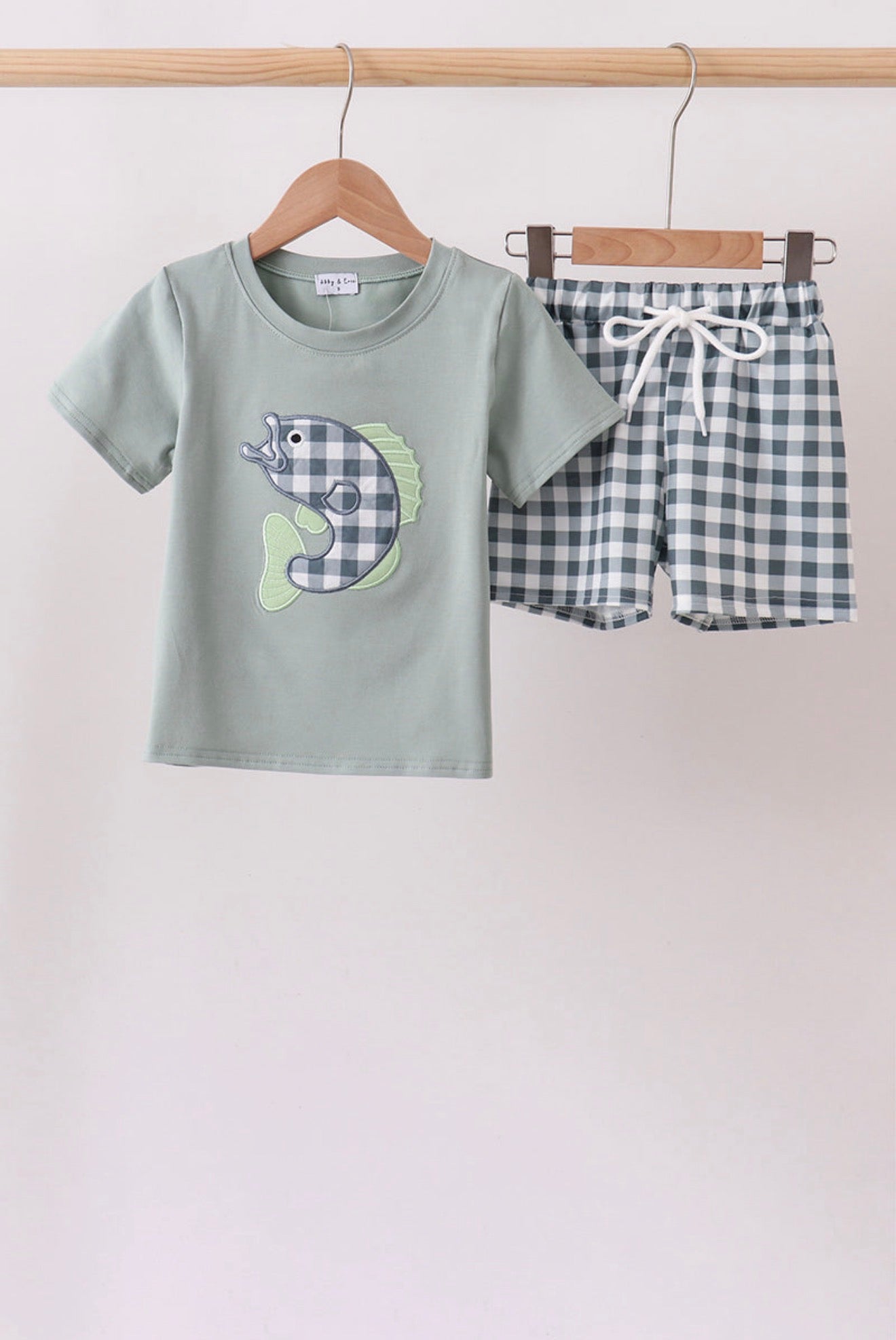 Green Fish Appliqué Shorts Set