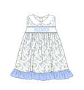 Girls Blue Floral Blessed Dress