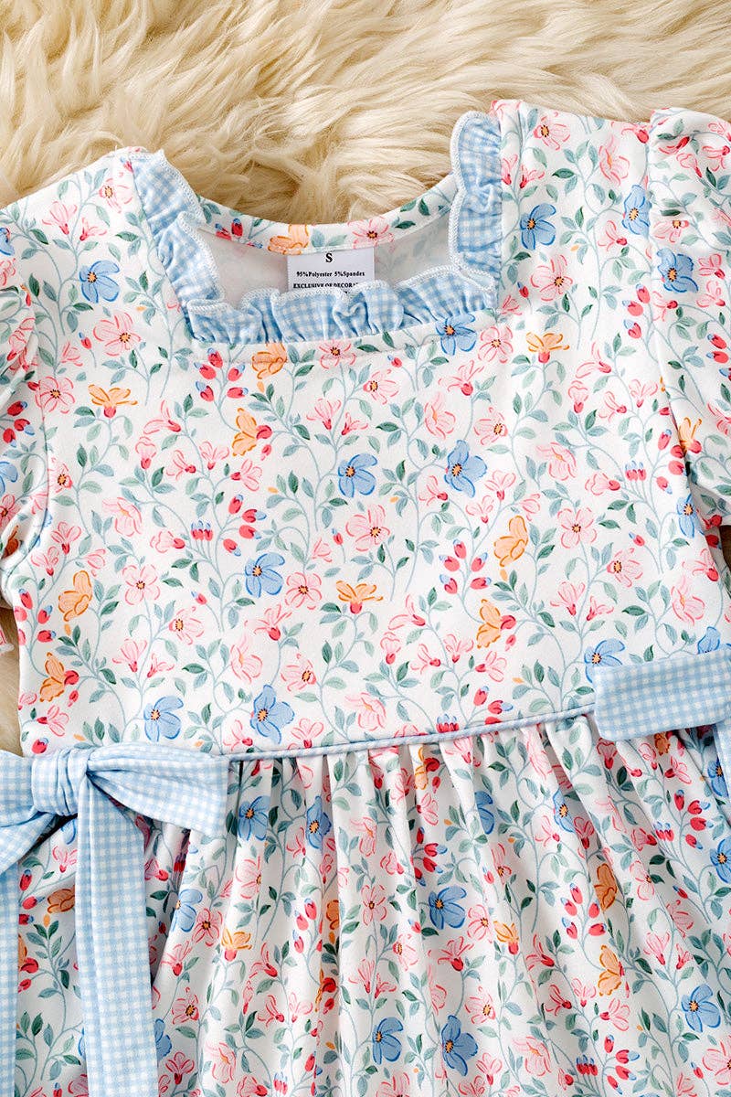 Blue & Coral Ditsy Floral Dress
