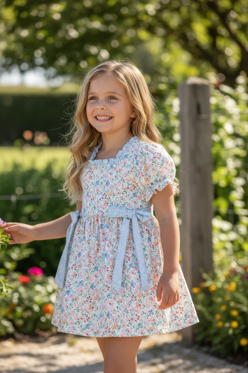 Blue & Coral Ditsy Floral Dress