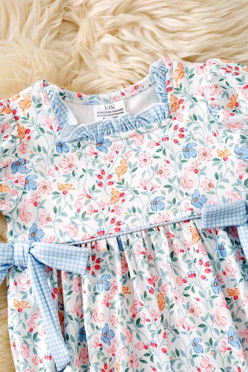 Blue & Coral Ditsy Floral Romper